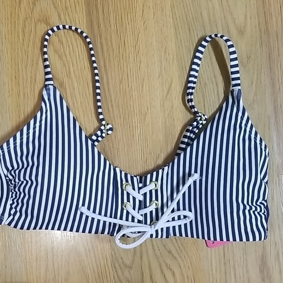 𝅺xhilaration Blue Striped Lace Front Bikini Top - Picture 5 of 8